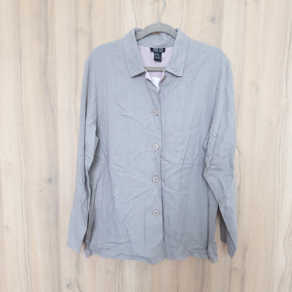 Womens Linen Button Down Shirt S Beige Long Sleeve Coastal Minimalist Lagenlook